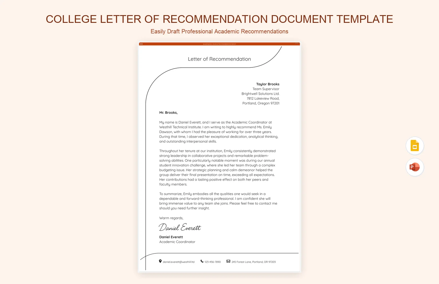 College Letter Of Recommendation Document Template product preview thumbnail