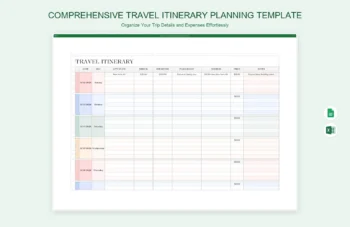Comprehensive Travel Itinerary Planning Template product preview thumbnail