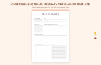 Comprehensive Travel Itinerary Trip Planner Template product preview thumbnail