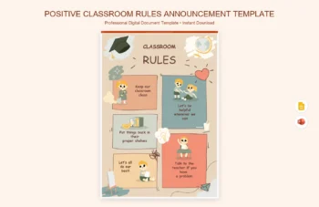 Positive Classroom Rules Announcement Template product preview thumbnail