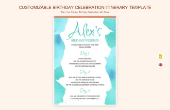 Customizable Birthday Celebration Itinerary Template product preview thumbnail