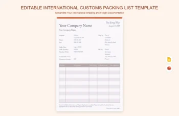 Editable International Customs Packing List Template product preview thumbnail