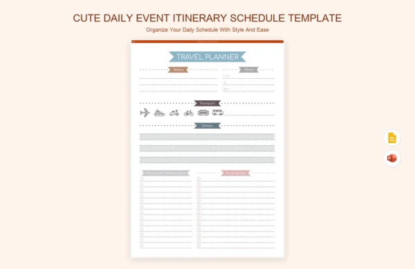 Cute Daily Event Itinerary Schedule Template