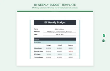Bi Weekly Budget Template product preview thumbnail