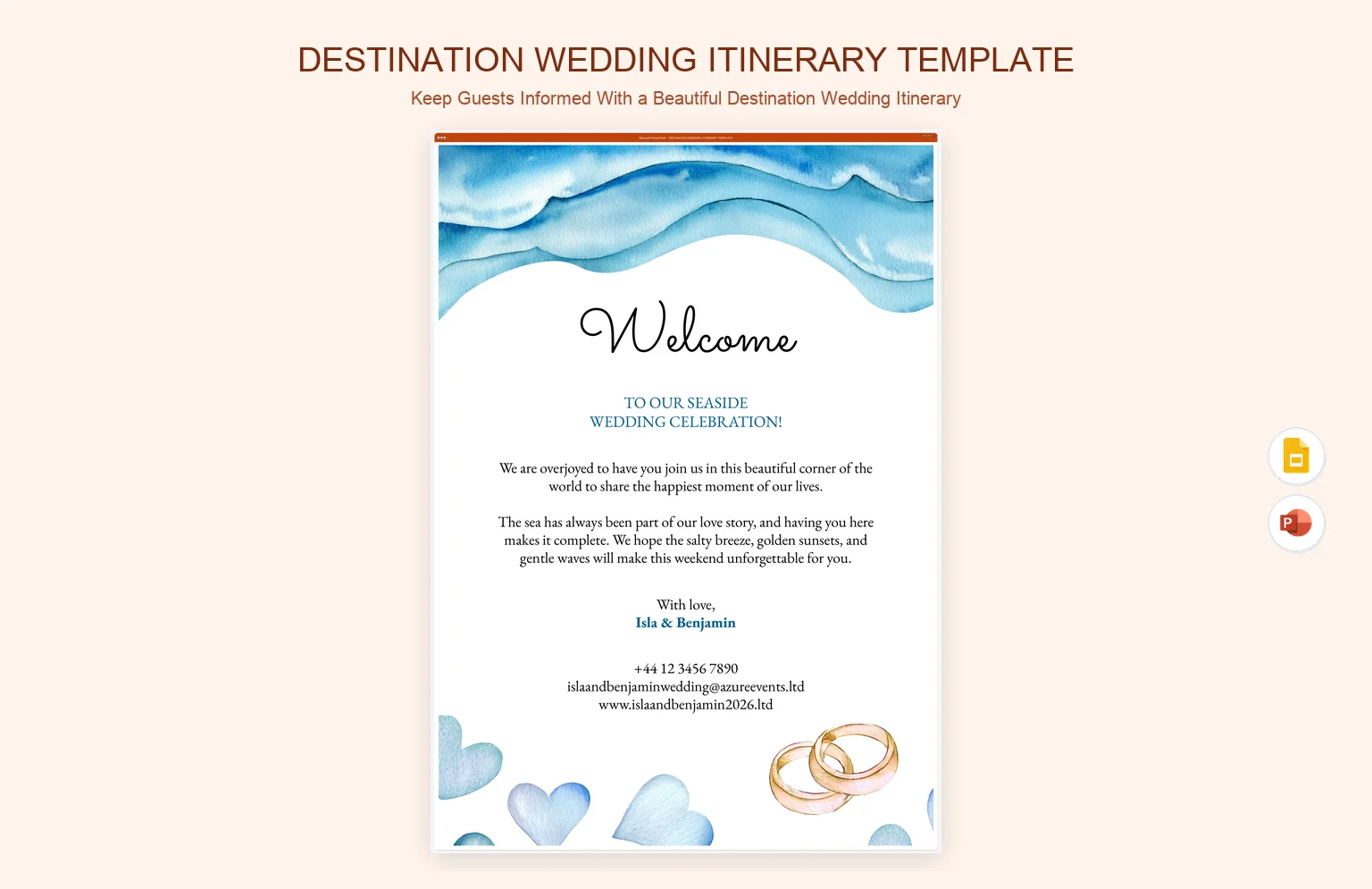 Restaurant Powerpoint Backgrounds Destination Wedding Itinerary Template | ReadymadeFiles