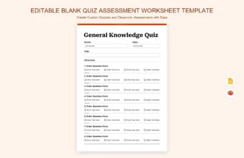 Editable Blank Quiz Assessment Worksheet Template product preview thumbnail