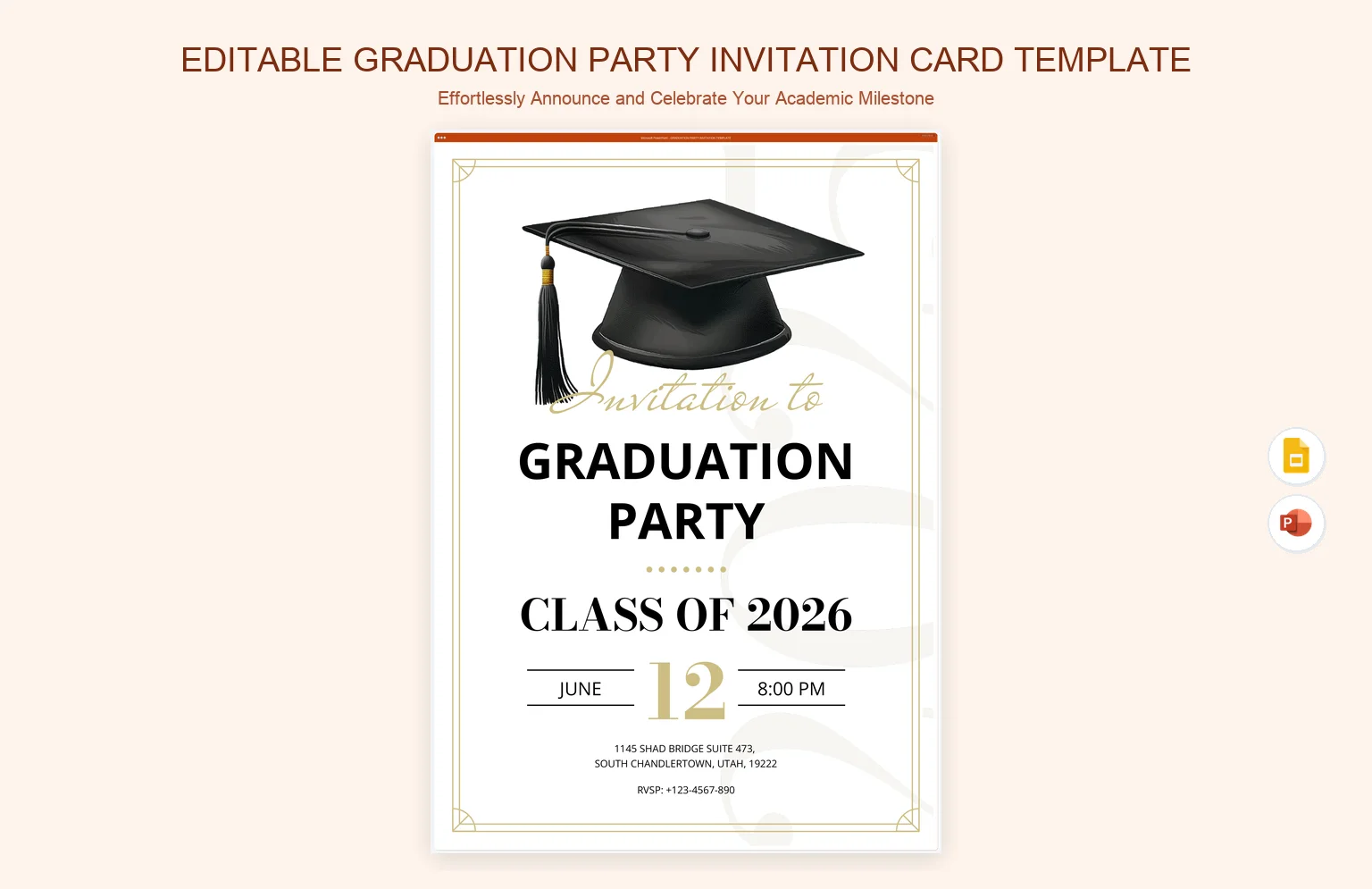 Editable Graduation Party Invitation Card Template product preview thumbnail