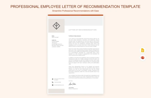 Professional Employee Letter Of Recommendation Template