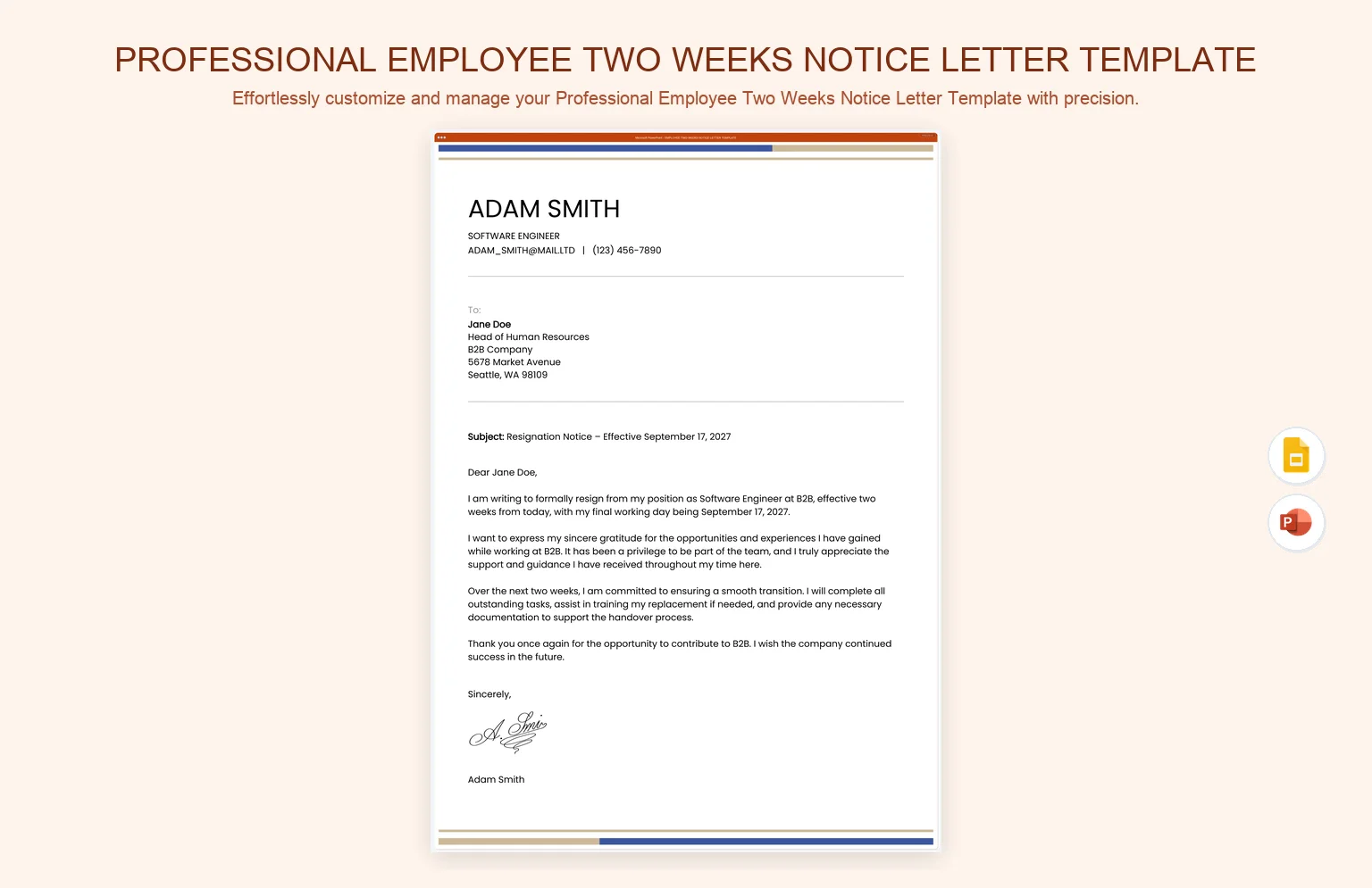 Professional Employee Two Weeks Notice Letter Template product preview thumbnail