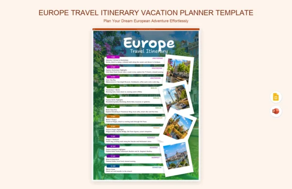 Europe Card Examples Europe Travel Itinerary Vacation Planner Template