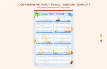 Comprehensive Family Travel Itinerary Template product preview thumbnail