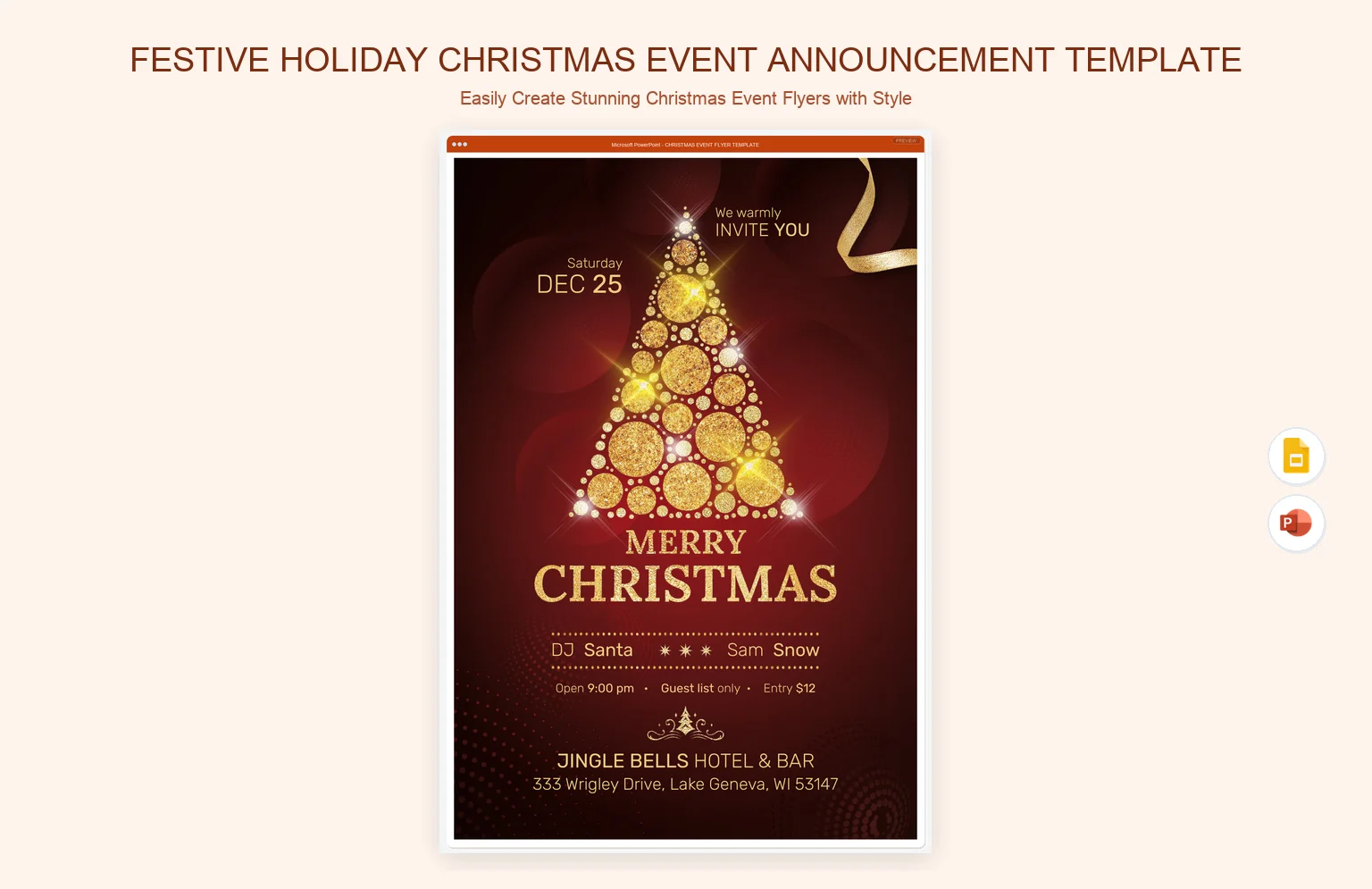 Festive Holiday Christmas Event Announcement Template product preview thumbnail