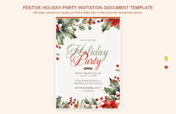 Festive Holiday Party Invitation Document Template product preview thumbnail