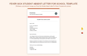 Fever Sick Student Absent Letter For School Template product preview thumbnail