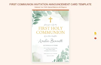 First Communion Invitation Announcement Card Template product preview thumbnail