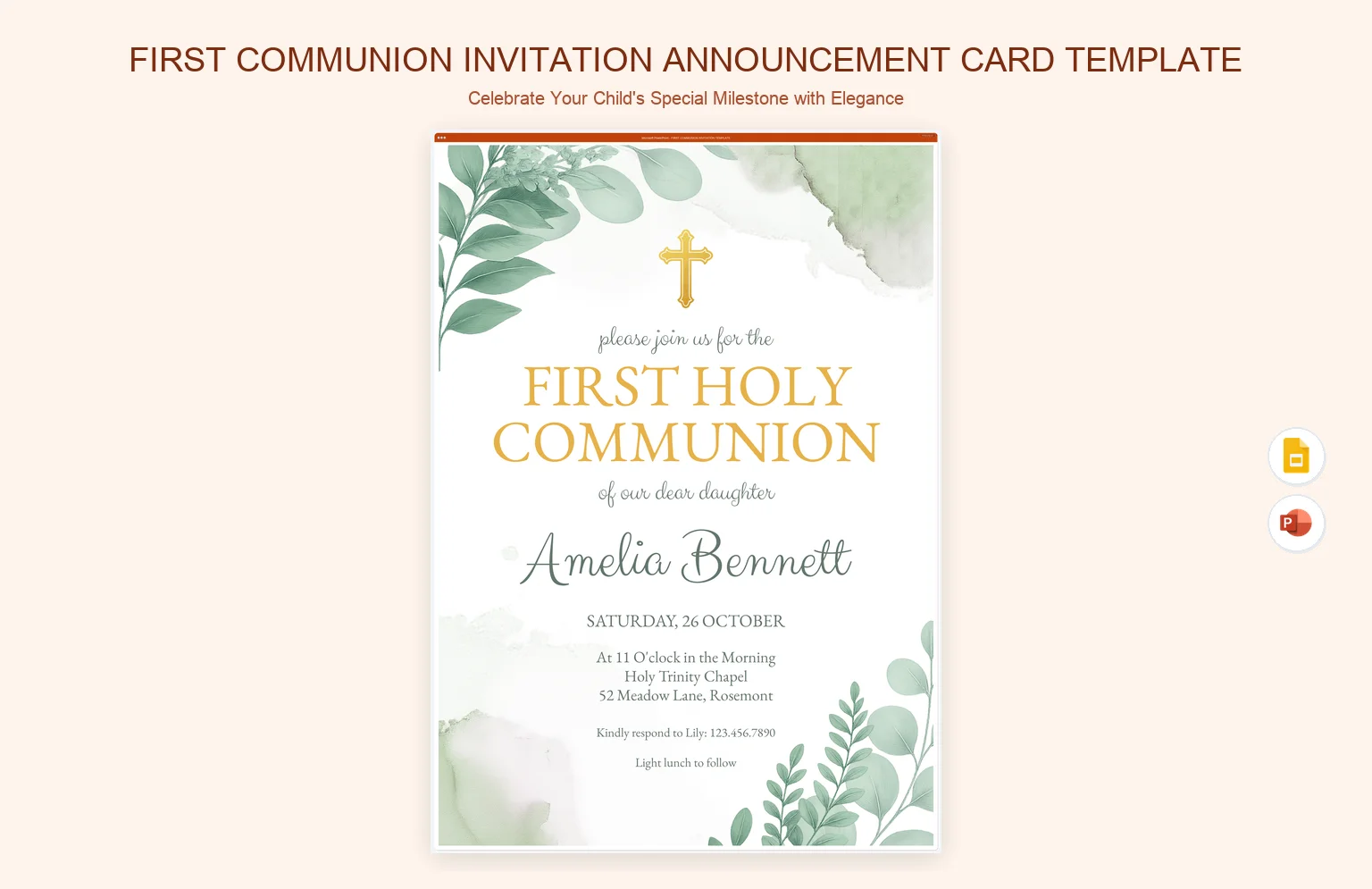 First Communion Invitation Announcement Card Template product preview thumbnail
