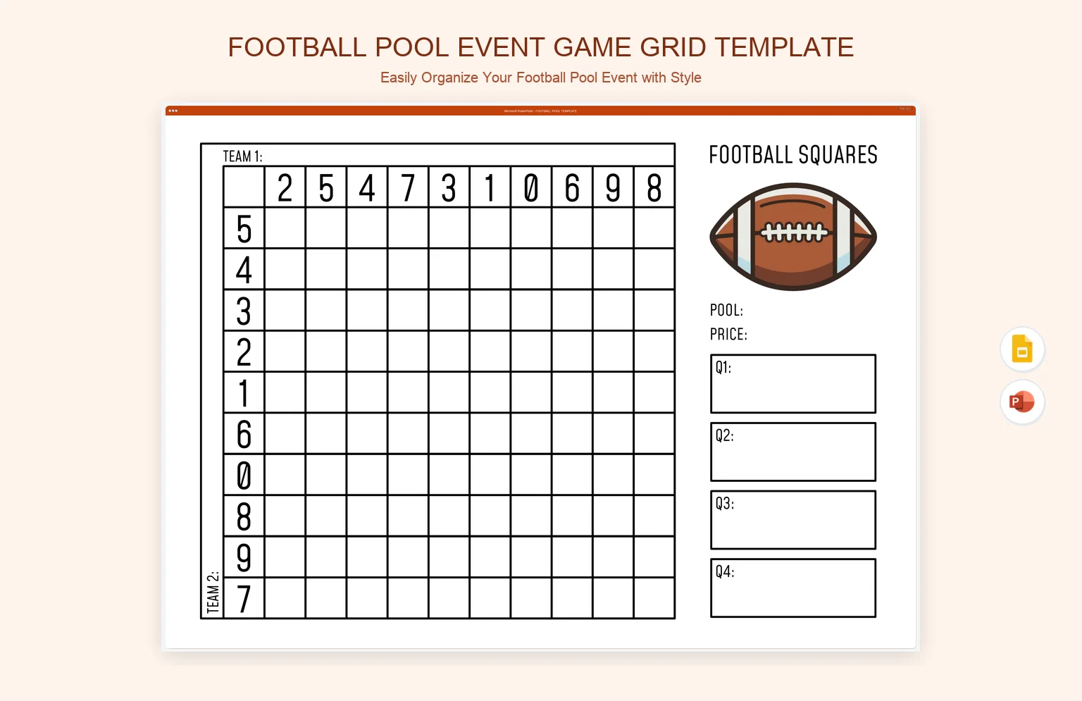 Football Pool Event Game Grid Template product preview thumbnail