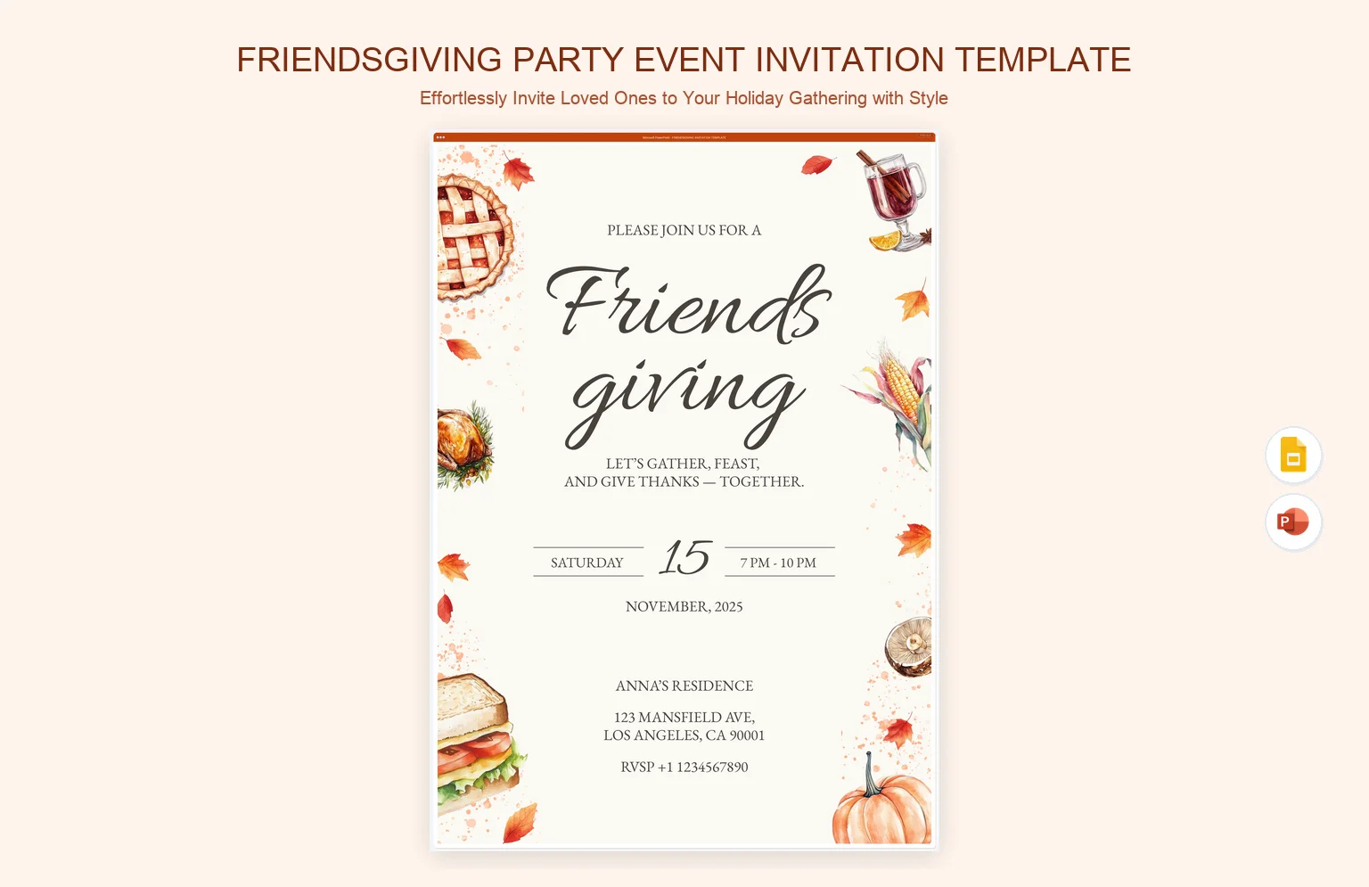 Restaurant Powerpoint Backgrounds Friendsgiving Party Event Invitation Template