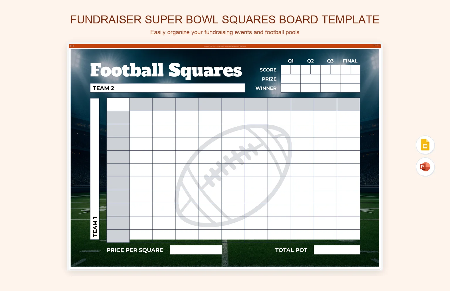 Fundraiser Super Bowl Squares Board Template product preview thumbnail