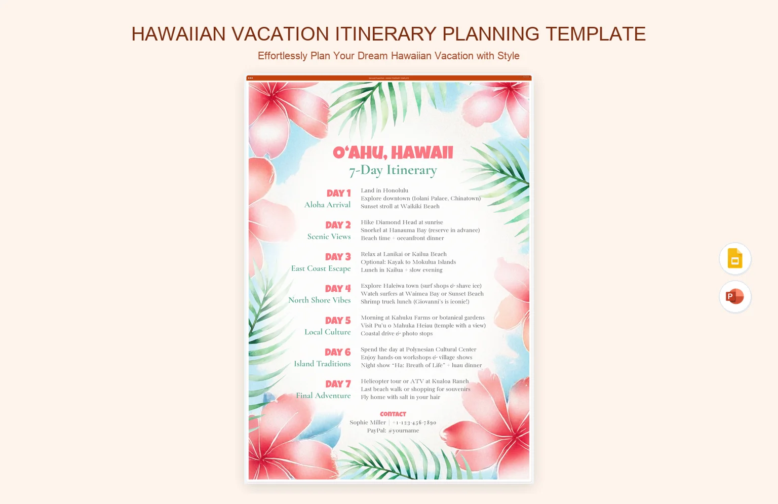 Hawaiian Vacation Itinerary Planning Template product preview thumbnail