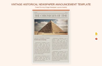 Vintage Historical Newspaper Announcement Template product preview thumbnail
