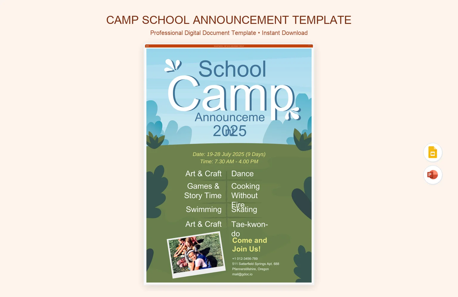 Camp School Announcement Template product preview thumbnail
