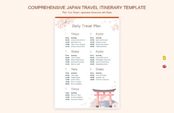 Comprehensive Japan Travel Itinerary Template product preview thumbnail
