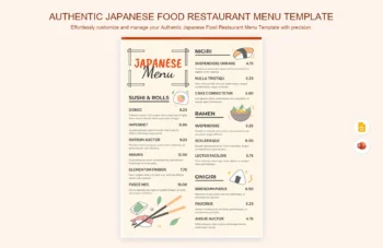 Authentic Japanese Food Restaurant Menu Template product preview thumbnail