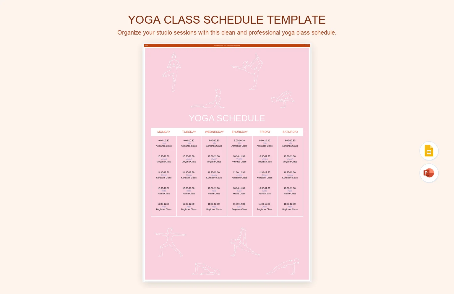 Yoga Class Schedule Template product preview thumbnail