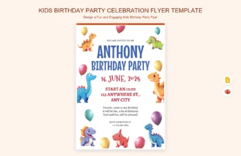 Kids Birthday Party Celebration Flyer Template product preview thumbnail
