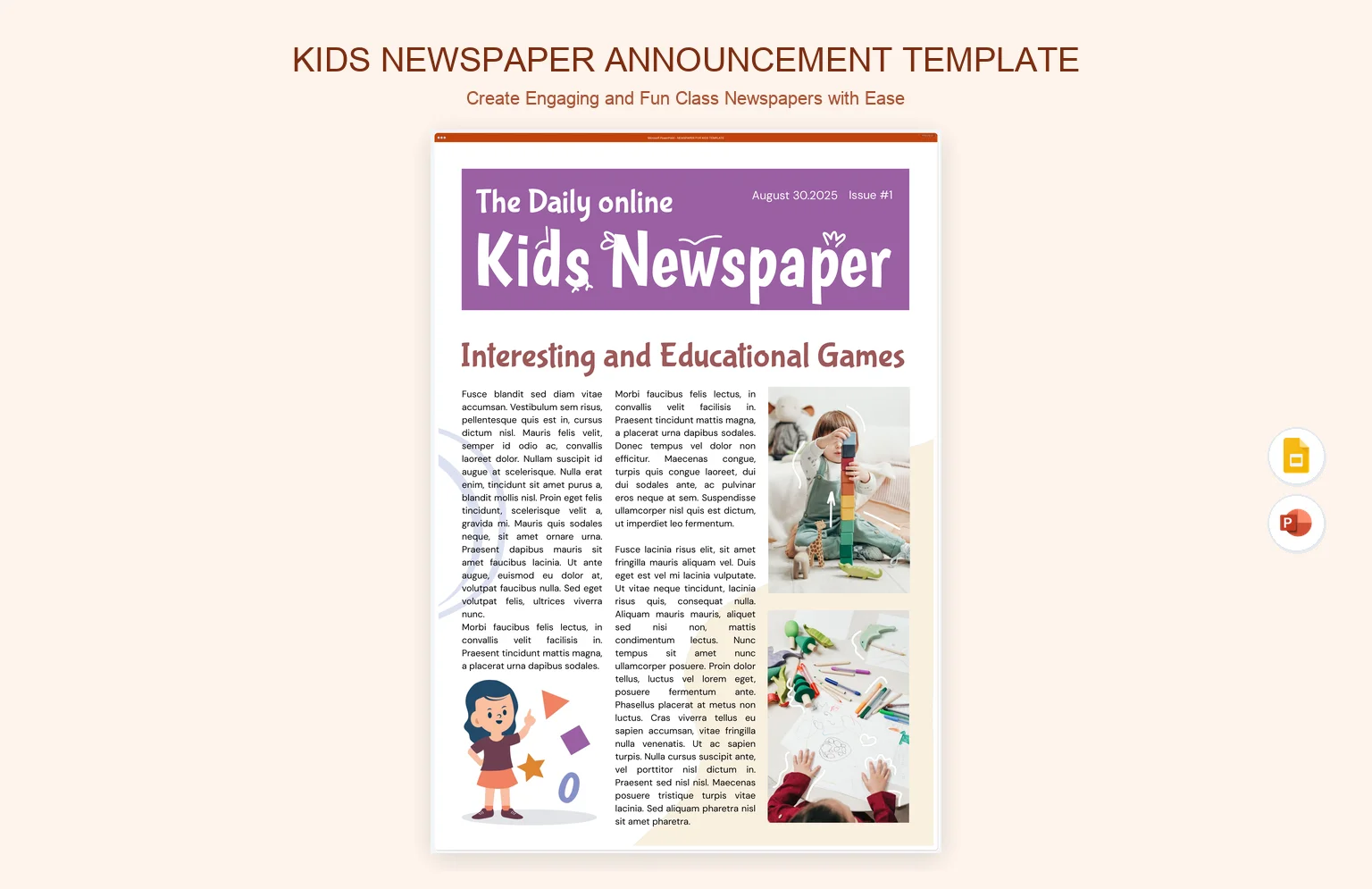 Kids Newspaper Announcement Template product preview thumbnail