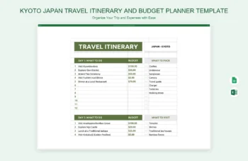 Kyoto Japan Travel Itinerary and Budget Planner Template product preview thumbnail