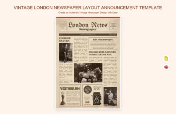 Vintage London Newspaper Layout Announcement Template product preview thumbnail