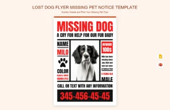Lost Dog Flyer Missing Pet Notice Template product preview thumbnail