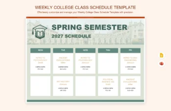 Weekly College Class Schedule Template product preview thumbnail