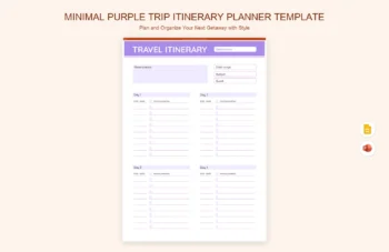 Minimal Purple Trip Itinerary Planner Template product preview thumbnail