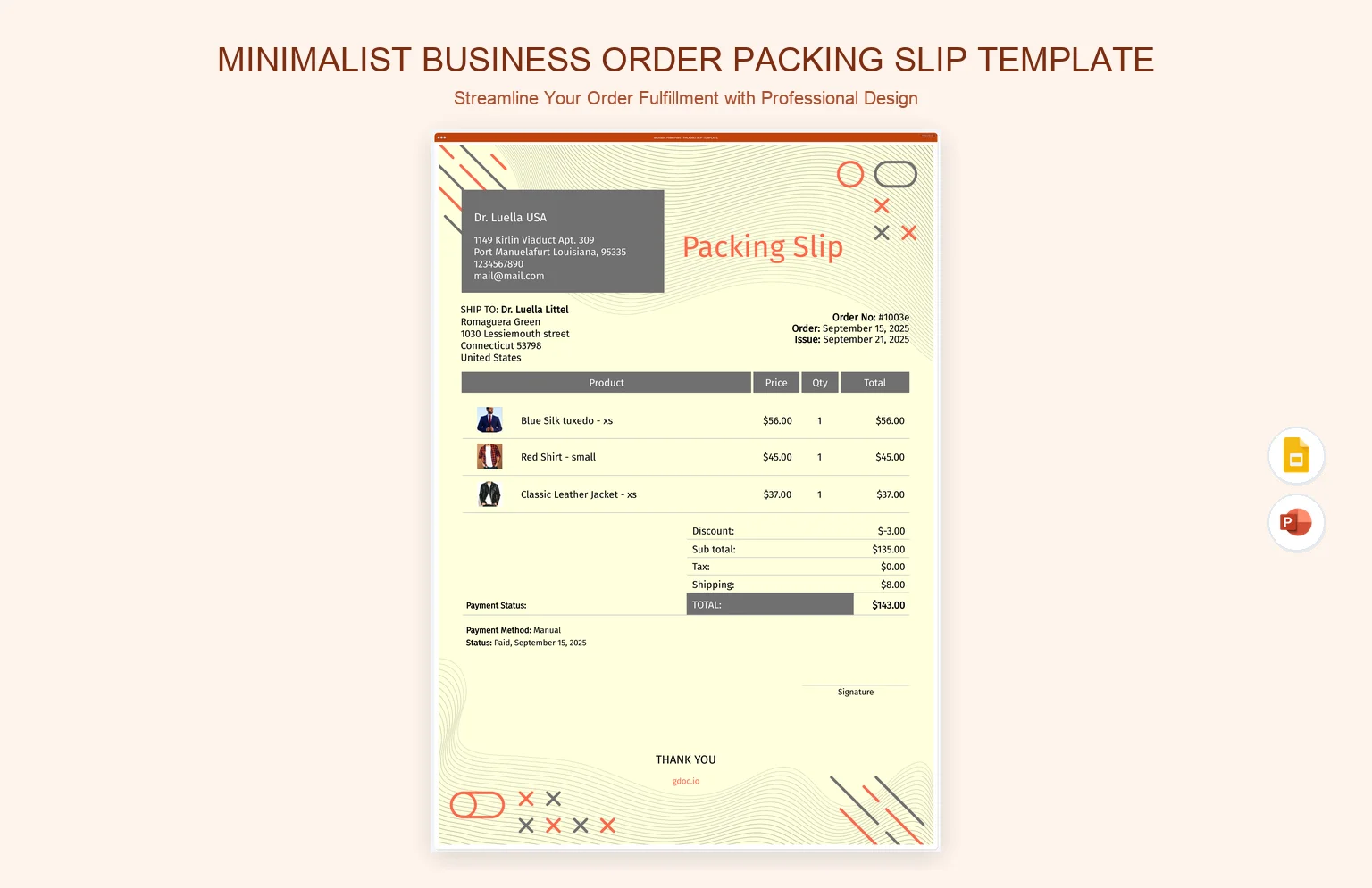 Editable Packing Slip Template for Small Businesses