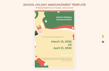 School Holiday Announcement Template product preview thumbnail