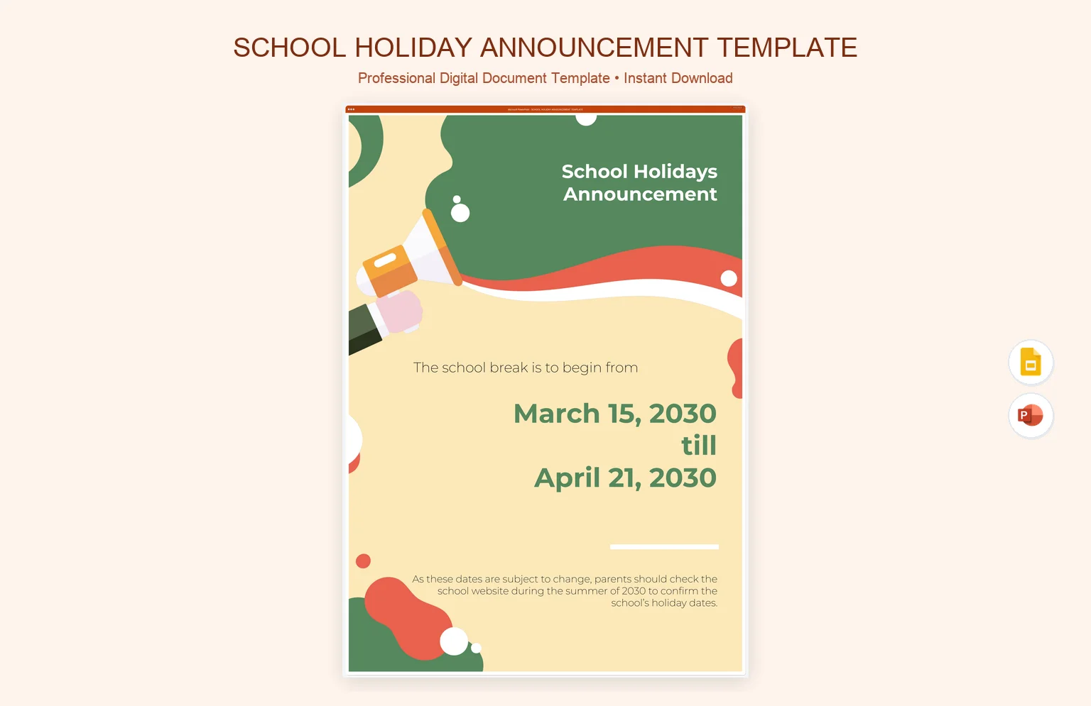 School Holiday Announcement Template product preview thumbnail