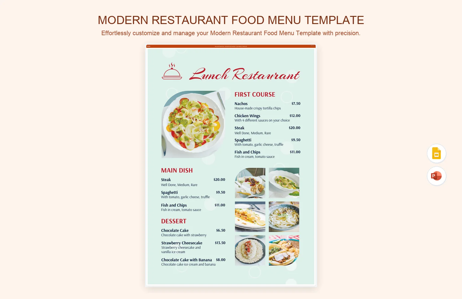 Modern Restaurant Food Menu Template product preview thumbnail