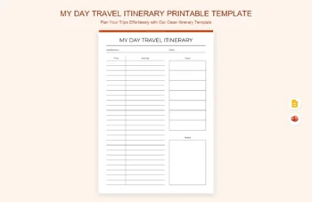 My Day Travel Itinerary Printable Template product preview thumbnail