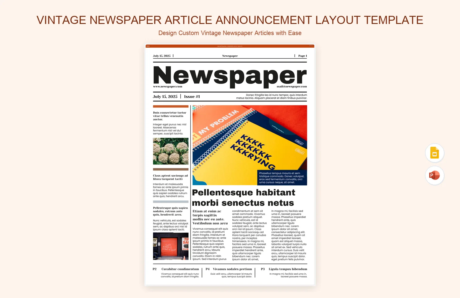 Vintage Newspaper Article Announcement Layout Template product preview thumbnail
