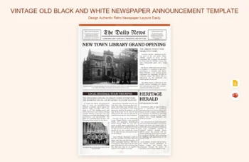 Vintage Old Black And White Newspaper Announcement Template product preview thumbnail