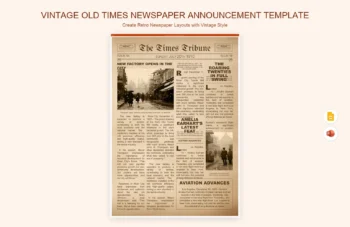 Vintage Old Times Newspaper Announcement Template product preview thumbnail