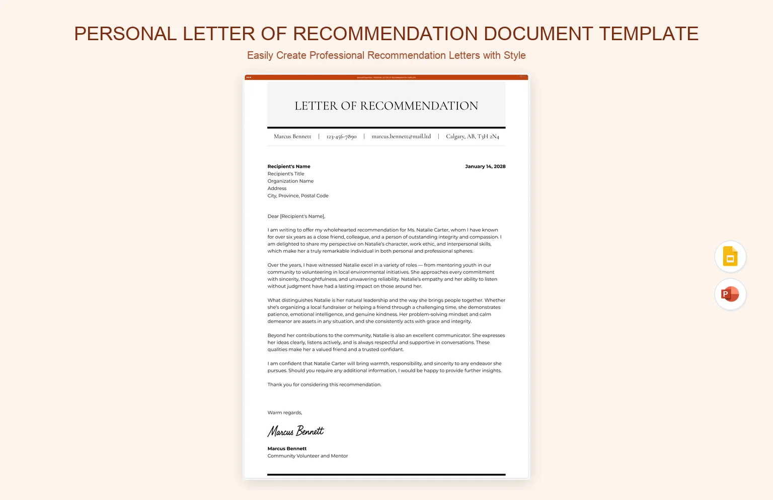Personal Letter Of Recommendation Document Template product preview thumbnail