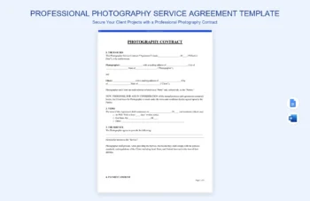 Professional Photography Service Agreement Template product preview thumbnail
