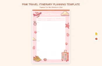 Pink Travel Itinerary Planning Template product preview thumbnail