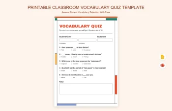Printable Classroom Vocabulary Quiz Template product preview thumbnail