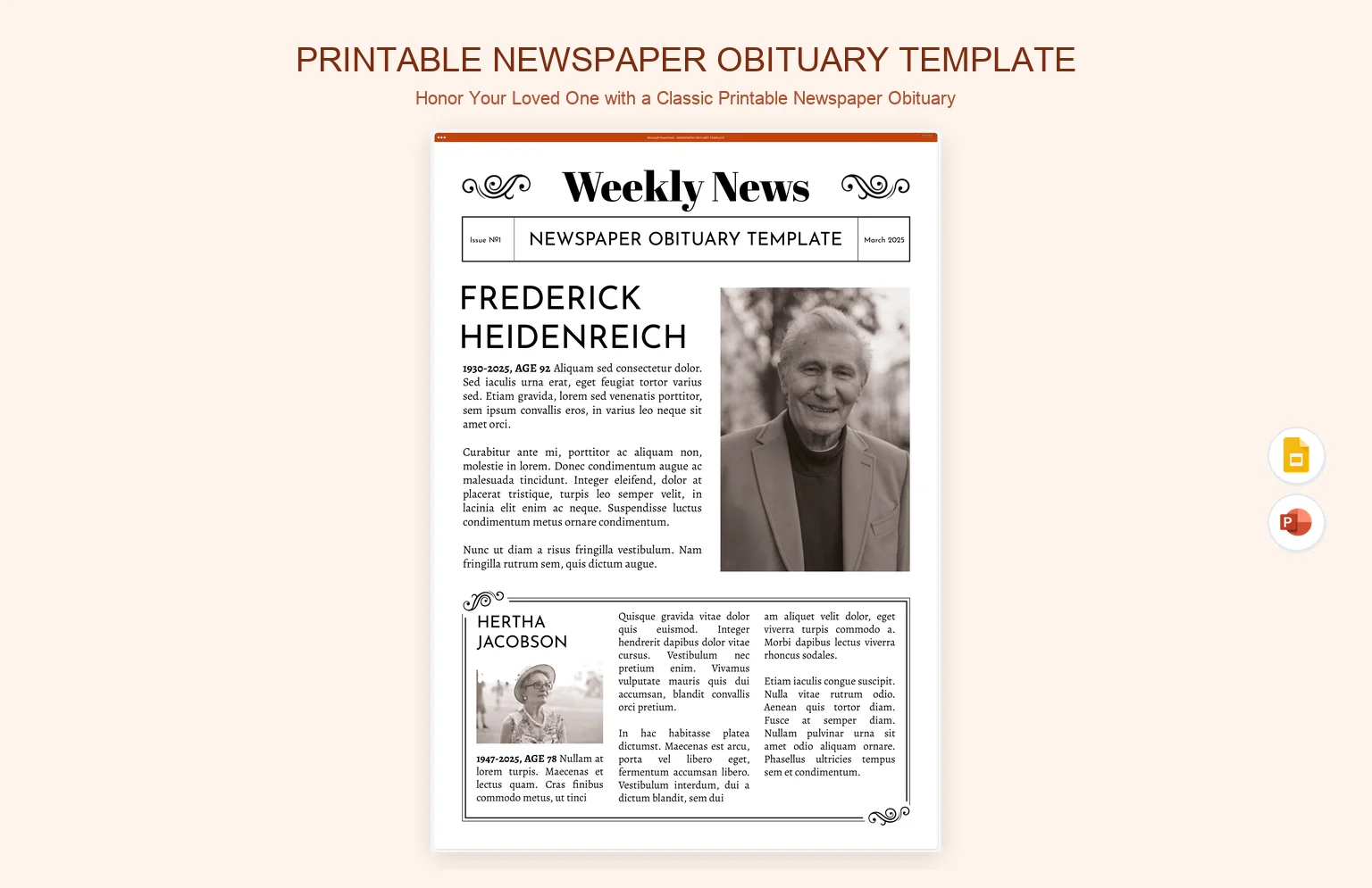 Printable Newspaper Obituary Template