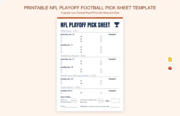 Printable NFL Playoff Football Pick Sheet Template product preview thumbnail